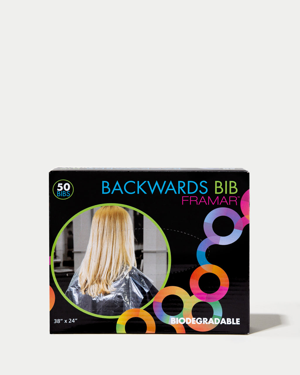 Framar backwards bibs, framar bibs, Salon bib, Disposable bibs, protection, plastic cape, biodegradable cover, hair salon protection
